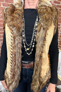 Faux Suede Tan Vest with Fur Edging-Vest-Montana Co-Gallop 'n Glitz- Women's Western Wear Boutique, Located in Grants Pass, Oregon