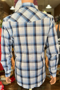 Mens Pearl Snap Blue And White Plaid Shirt-Men's Dress Shirt-Roper/Stetson-Gallop 'n Glitz- Women's Western Wear Boutique, Located in Grants Pass, Oregon