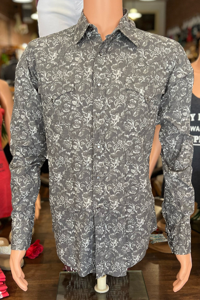 Mens Grey Floral Pearl Snap-Men's Dress Shirt-Roper/Stetson-Gallop 'n Glitz- Women's Western Wear Boutique, Located in Grants Pass, Oregon