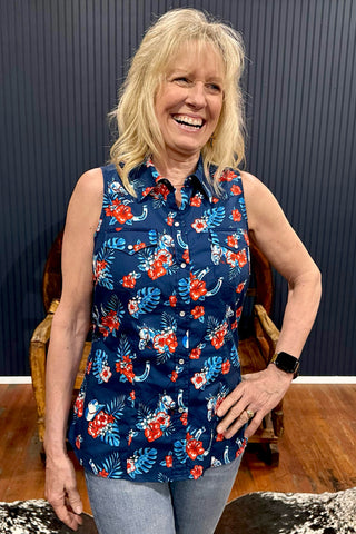 Western Aloha Sleeveless Snap Shirt by Roper-Top-Roper/Stetson-Gallop 'n Glitz- Women's Western Wear Boutique, Located in Grants Pass, Oregon
