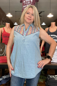 Roper Womens Lightweight Sleeveless Embroidered Blouse-Top-Roper/Stetson-Gallop 'n Glitz- Women's Western Wear Boutique, Located in Grants Pass, Oregon