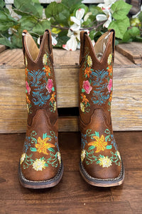 Kids Bailey Floral Square Toe Boots by Roper-Kids Footwear-Roper/Stetson-Gallop 'n Glitz- Women's Western Wear Boutique, Located in Grants Pass, Oregon