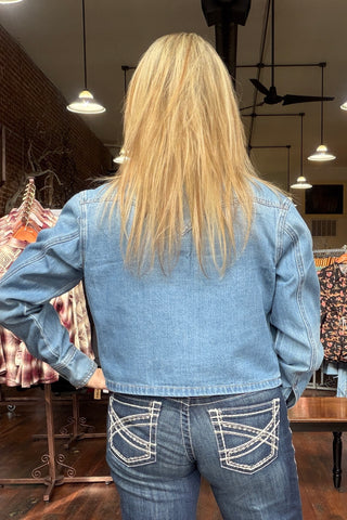 Women’s Cropped Long Sleeve Snapped Denim Shirt by Ariat-Top-Ariat-Gallop 'n Glitz- Women's Western Wear Boutique, Located in Grants Pass, Oregon