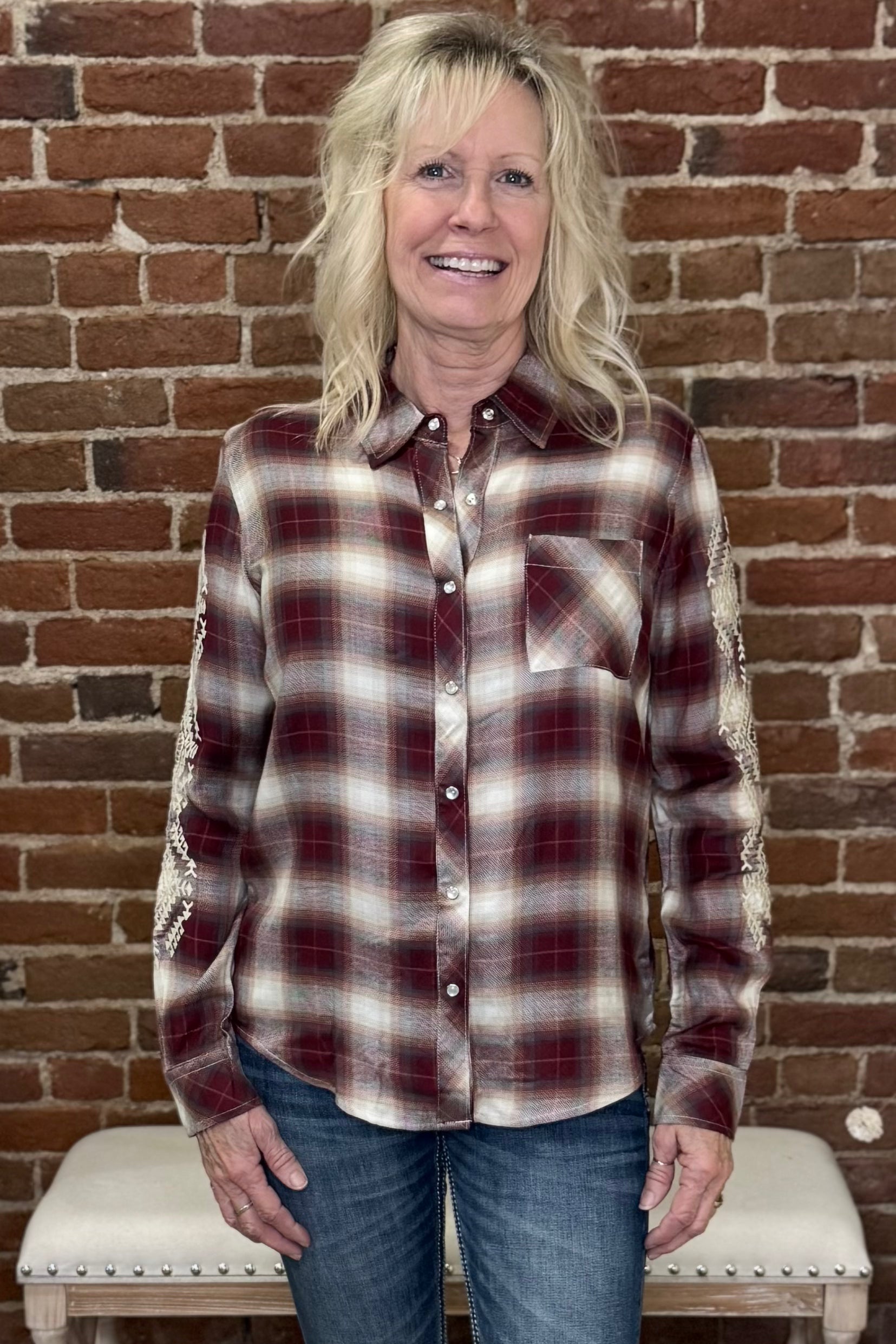 Black Cherry Plaid Button Up by Stetson-Top-Roper/Stetson-Gallop 'n Glitz- Women's Western Wear Boutique, Located in Grants Pass, Oregon