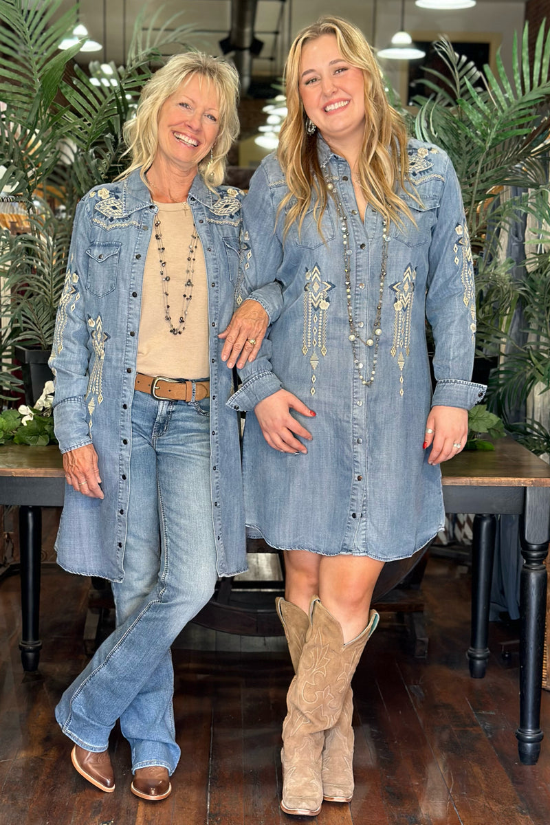 Women's Denim Western Embroidery Shirtdress by Stetson-Dress-Roper/Stetson-Gallop 'n Glitz- Women's Western Wear Boutique, Located in Grants Pass, Oregon