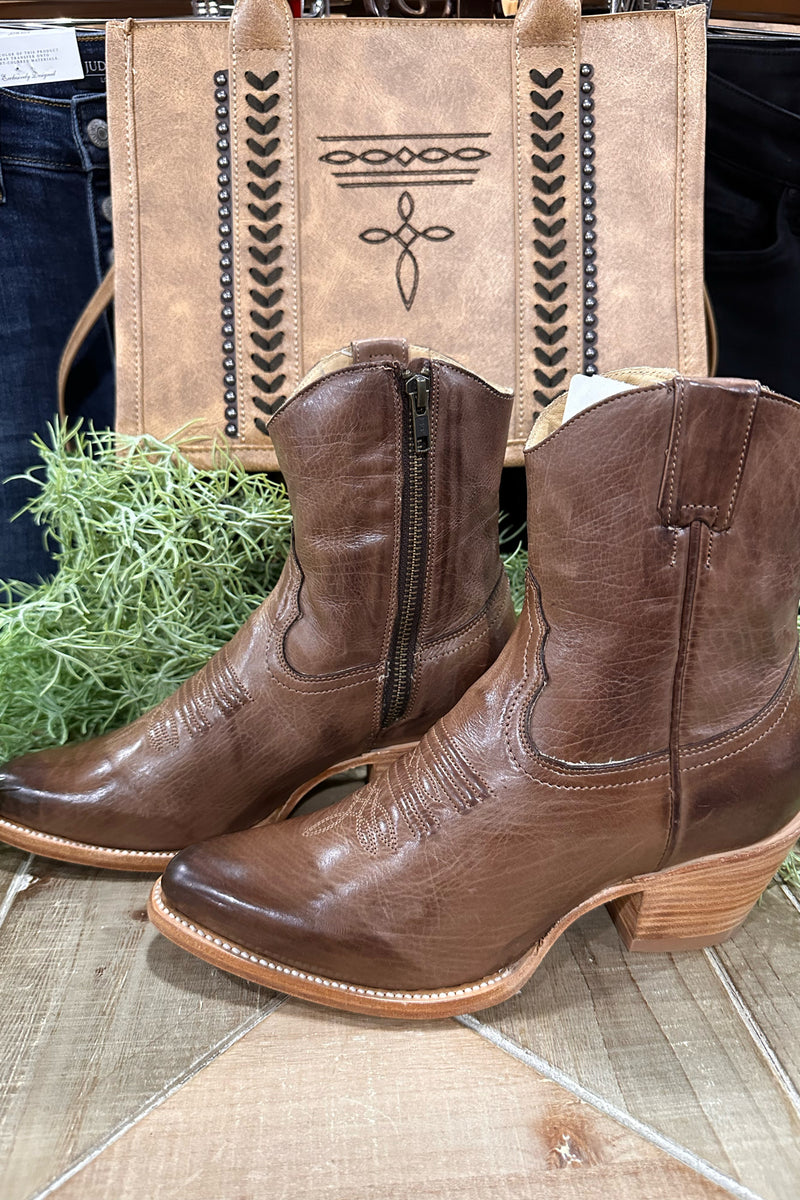 Women's PIPER Brown Leather 7" Boot by Stetson-Women's Boot-Justin Boots-Gallop 'n Glitz- Women's Western Wear Boutique, Located in Grants Pass, Oregon