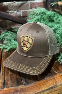 Ariat Men's Brown Mesh Oilskin Cap-Men's Ball Cap-M&F-Gallop 'n Glitz- Women's Western Wear Boutique, Located in Grants Pass, Oregon