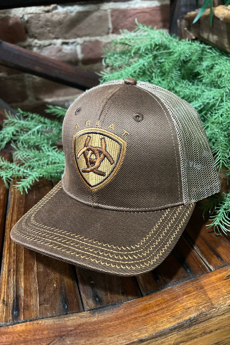 Ariat Men's Brown Mesh Oilskin Cap-Men's Ball Cap-M&F-Gallop 'n Glitz- Women's Western Wear Boutique, Located in Grants Pass, Oregon