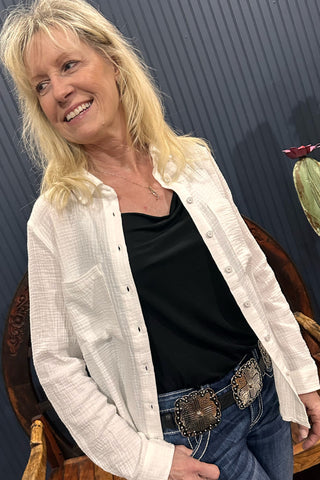 The Classic Cotton Button-Up-Top-Be Cool-Gallop 'n Glitz- Women's Western Wear Boutique, Located in Grants Pass, Oregon