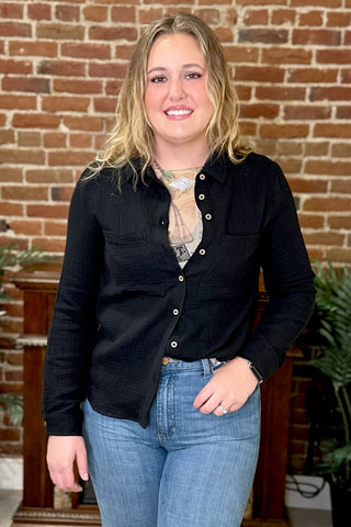The Classic Cotton Button-Up Black-Top-Be Cool-Gallop 'n Glitz- Women's Western Wear Boutique, Located in Grants Pass, Oregon