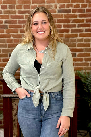 The Classic Cotton Button-Up Sage-Top-Be Cool-Gallop 'n Glitz- Women's Western Wear Boutique, Located in Grants Pass, Oregon