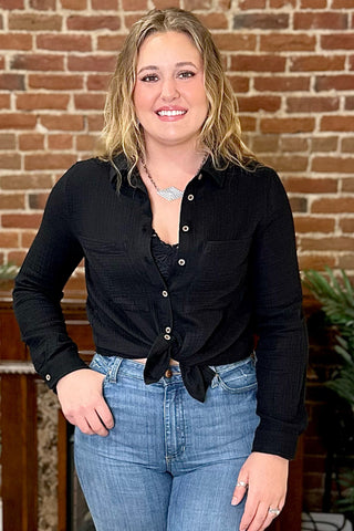 The Classic Cotton Button-Up Black-Top-Be Cool-Gallop 'n Glitz- Women's Western Wear Boutique, Located in Grants Pass, Oregon