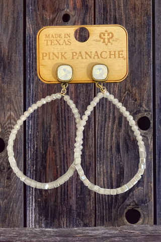 White Beaded Teardrop Earring-Jewelry-Pink Panache-Gallop 'n Glitz- Women's Western Wear Boutique, Located in Grants Pass, Oregon