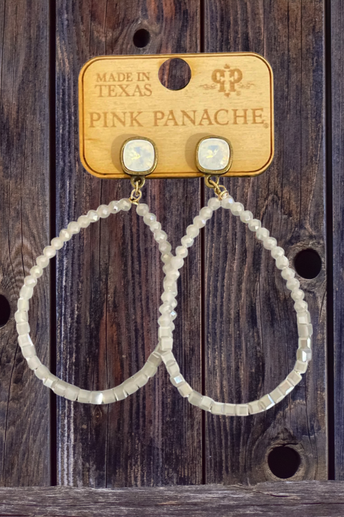 White Beaded Teardrop Earring-Jewelry-Pink Panache-Gallop 'n Glitz- Women's Western Wear Boutique, Located in Grants Pass, Oregon