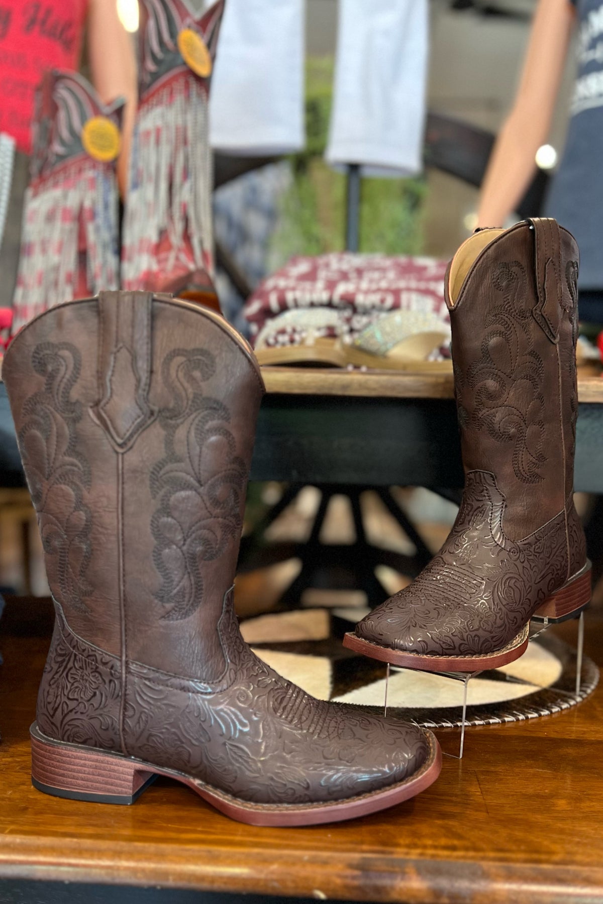 Woman's Roper Kacey Brown Square Toe Boots-Women's Boot-Roper/Stetson-Gallop 'n Glitz- Women's Western Wear Boutique, Located in Grants Pass, Oregon