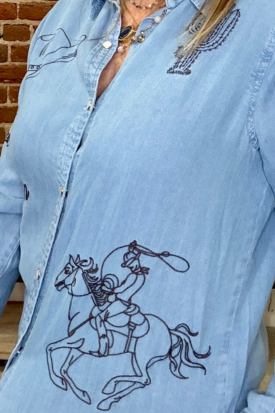 Western Embroidered Snap Button Shirt-Top-Blue B-Gallop 'n Glitz- Women's Western Wear Boutique, Located in Grants Pass, Oregon