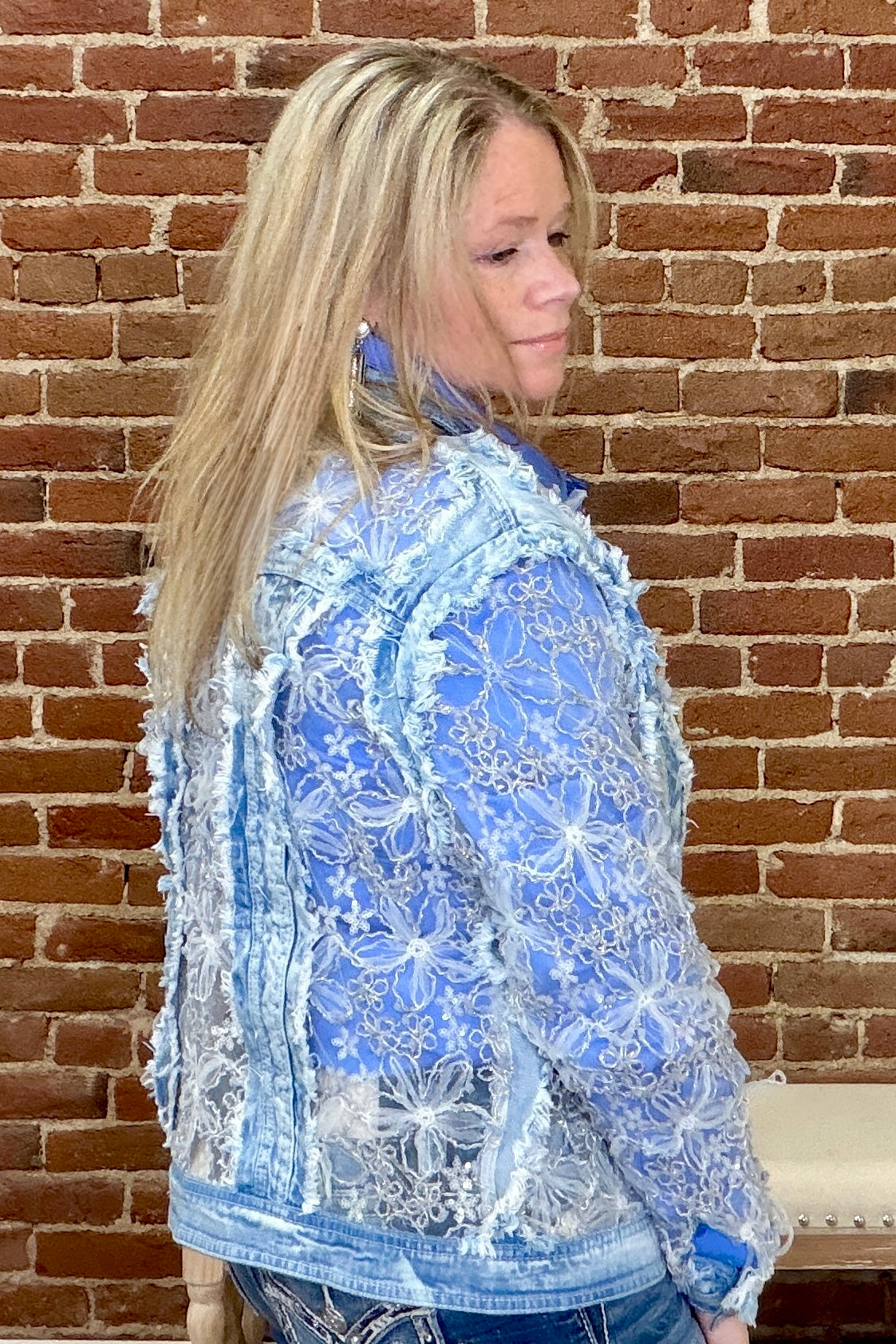 Denim n' Lace 3D Metallic Floral Embroidered Jacket-Outerwear-Adore-Gallop 'n Glitz- Women's Western Wear Boutique, Located in Grants Pass, Oregon