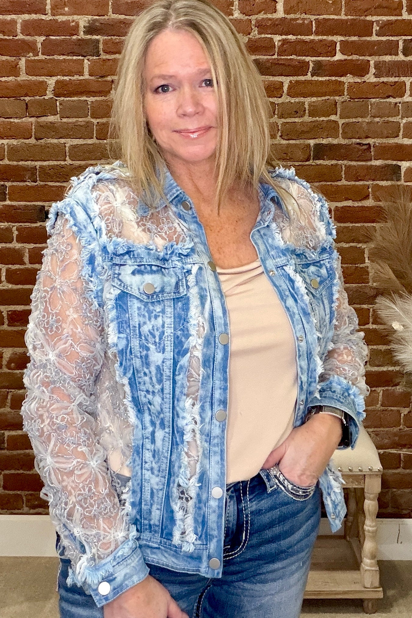 Denim n' Lace 3D Metallic Floral Embroidered Jacket-Outerwear-Adore-Gallop 'n Glitz- Women's Western Wear Boutique, Located in Grants Pass, Oregon