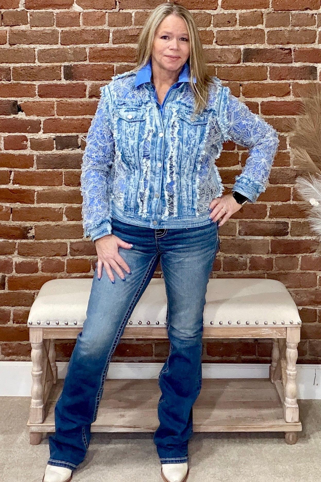 Denim n' Lace 3D Metallic Floral Embroidered Jacket-Outerwear-Adore-Gallop 'n Glitz- Women's Western Wear Boutique, Located in Grants Pass, Oregon