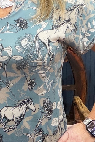Scattered Horses V-Neck Tee-top-Liberty Wear-Gallop 'n Glitz- Women's Western Wear Boutique, Located in Grants Pass, Oregon