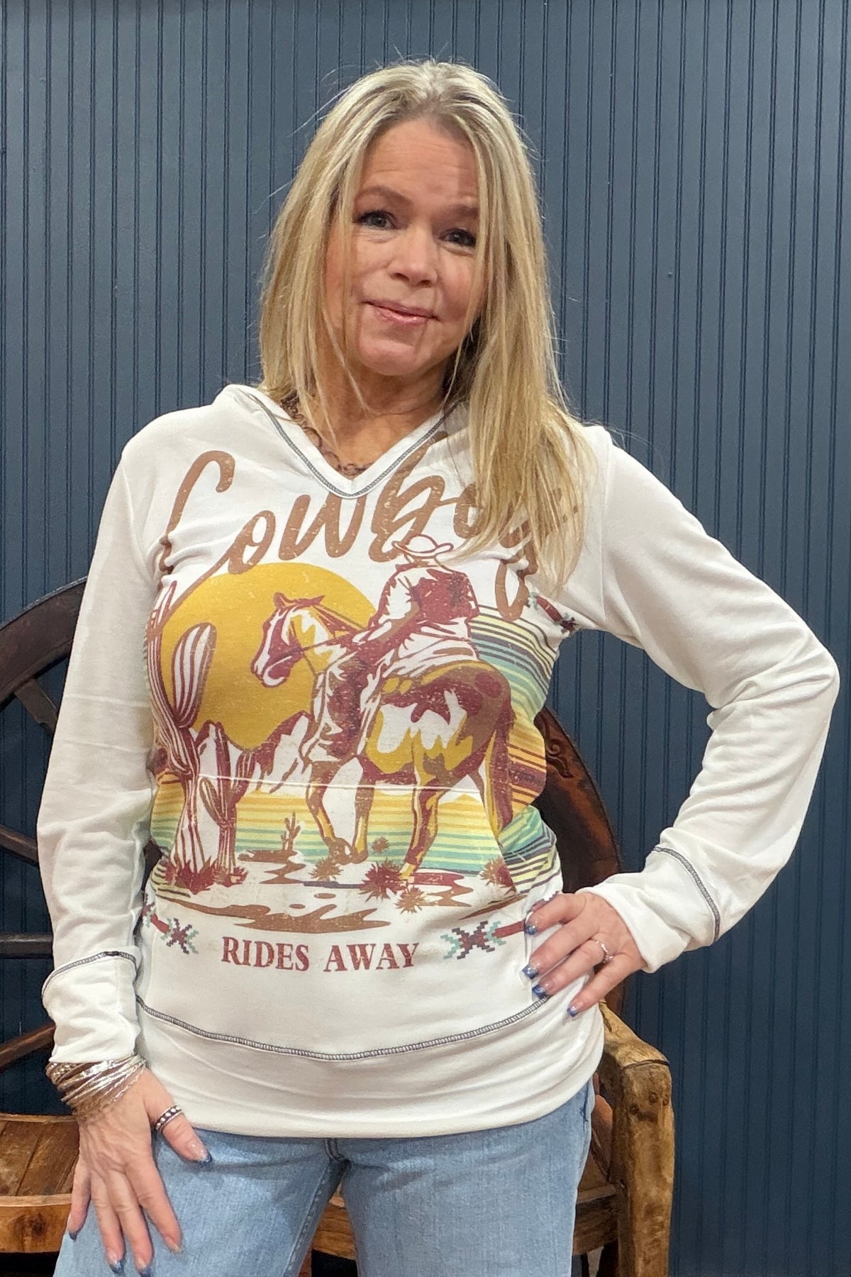 Cowboy Rides Away Lightweight Hoodie-Top-Liberty Wear-Gallop 'n Glitz- Women's Western Wear Boutique, Located in Grants Pass, Oregon