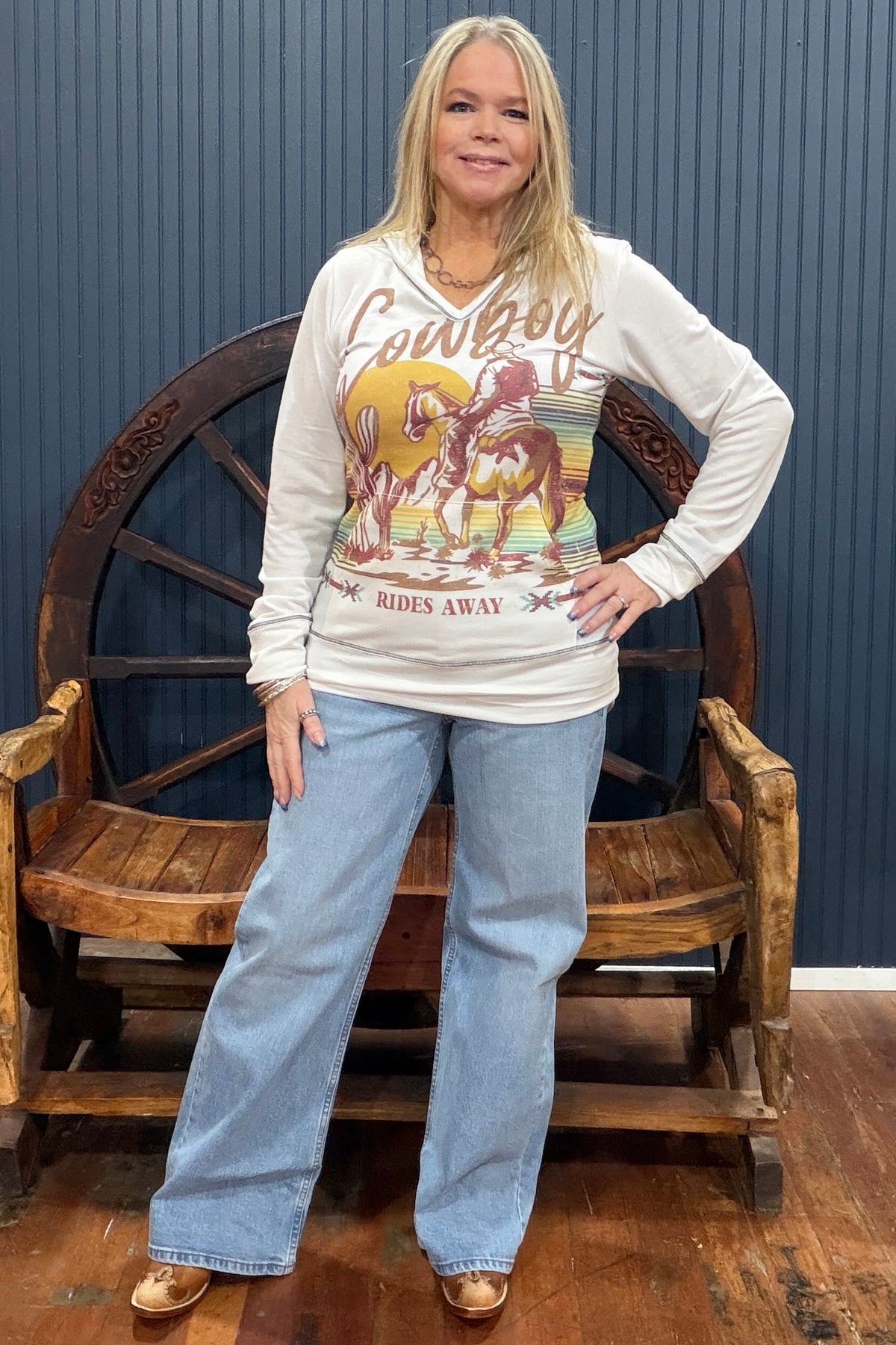 Cowboy Rides Away Lightweight Hoodie-Top-Liberty Wear-Gallop 'n Glitz- Women's Western Wear Boutique, Located in Grants Pass, Oregon