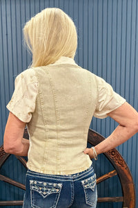 Washed Sand Denim Lace Up Corset Top