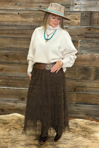 New West Mesh Skirt by Origami Brown-Skirt-Origami-Gallop 'n Glitz- Women's Western Wear Boutique, Located in Grants Pass, Oregon