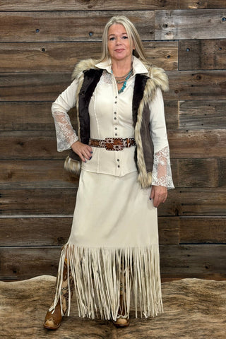 Fringe Faux Suede Skirt-Skirt-Origami-Gallop 'n Glitz- Women's Western Wear Boutique, Located in Grants Pass, Oregon
