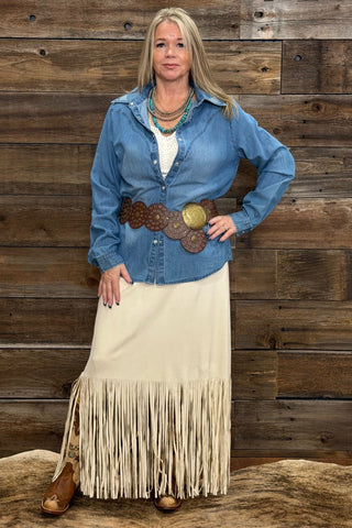 Fringe Faux Suede Skirt-Skirt-Origami-Gallop 'n Glitz- Women's Western Wear Boutique, Located in Grants Pass, Oregon