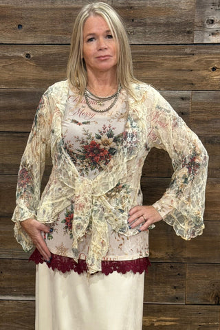 Yuletide n Lace Holiday Cardigan-Cardigan-Origami-Gallop 'n Glitz- Women's Western Wear Boutique, Located in Grants Pass, Oregon