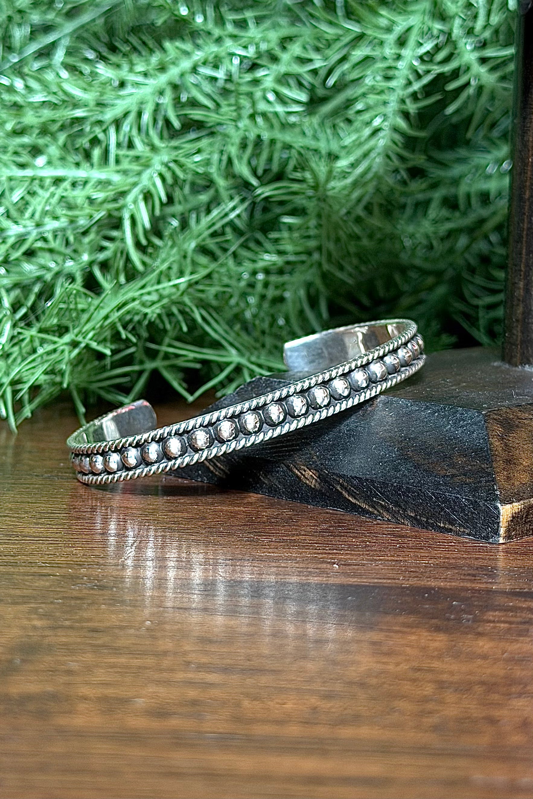 Sterling Silver 5 MM Ball Cuff With Rope Lining-Jewelry-BOHO SOL-Gallop 'n Glitz- Women's Western Wear Boutique, Located in Grants Pass, Oregon