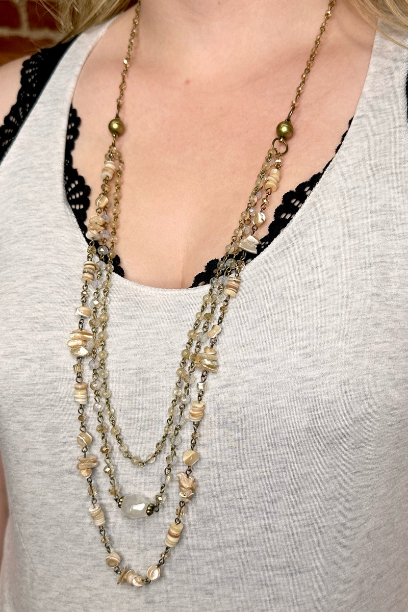 Medina Beige Shell Necklace-Jewelry-Dylan T Designs-Gallop 'n Glitz- Women's Western Wear Boutique, Located in Grants Pass, Oregon