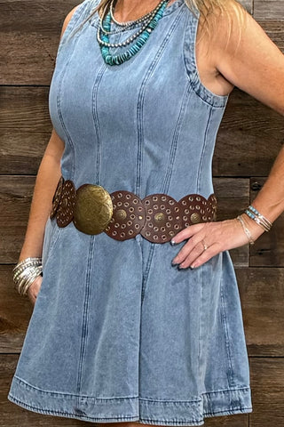 The Western Link Brown Concho Belt-Belt-Dylan T Designs-Gallop 'n Glitz- Women's Western Wear Boutique, Located in Grants Pass, Oregon