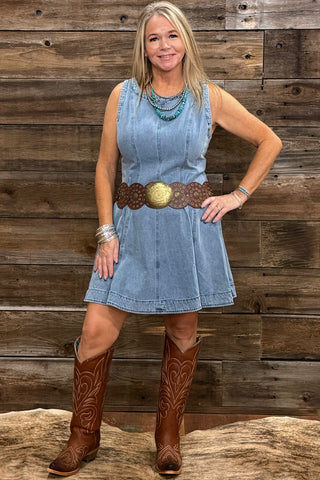 The Western Link Brown Concho Belt-Belt-Dylan T Designs-Gallop 'n Glitz- Women's Western Wear Boutique, Located in Grants Pass, Oregon