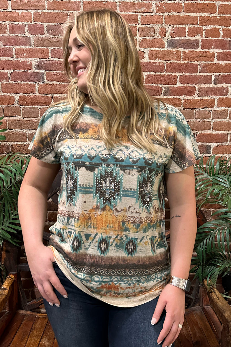 Embellished Southwest Babe Top by Liberty Wear-top-Liberty Wear-Gallop 'n Glitz- Women's Western Wear Boutique, Located in Grants Pass, Oregon