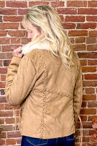 Faux Suede Light Brown Jacket with Fur Collar-Jacket-Montana Co-Gallop 'n Glitz- Women's Western Wear Boutique, Located in Grants Pass, Oregon