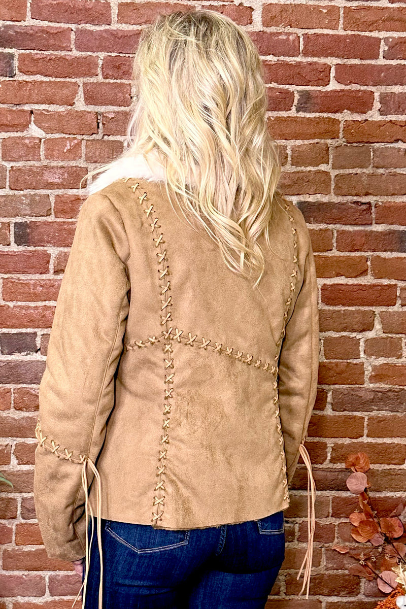 Faux Suede Light Brown Jacket with Fur Collar-Jacket-Montana Co-Gallop 'n Glitz- Women's Western Wear Boutique, Located in Grants Pass, Oregon