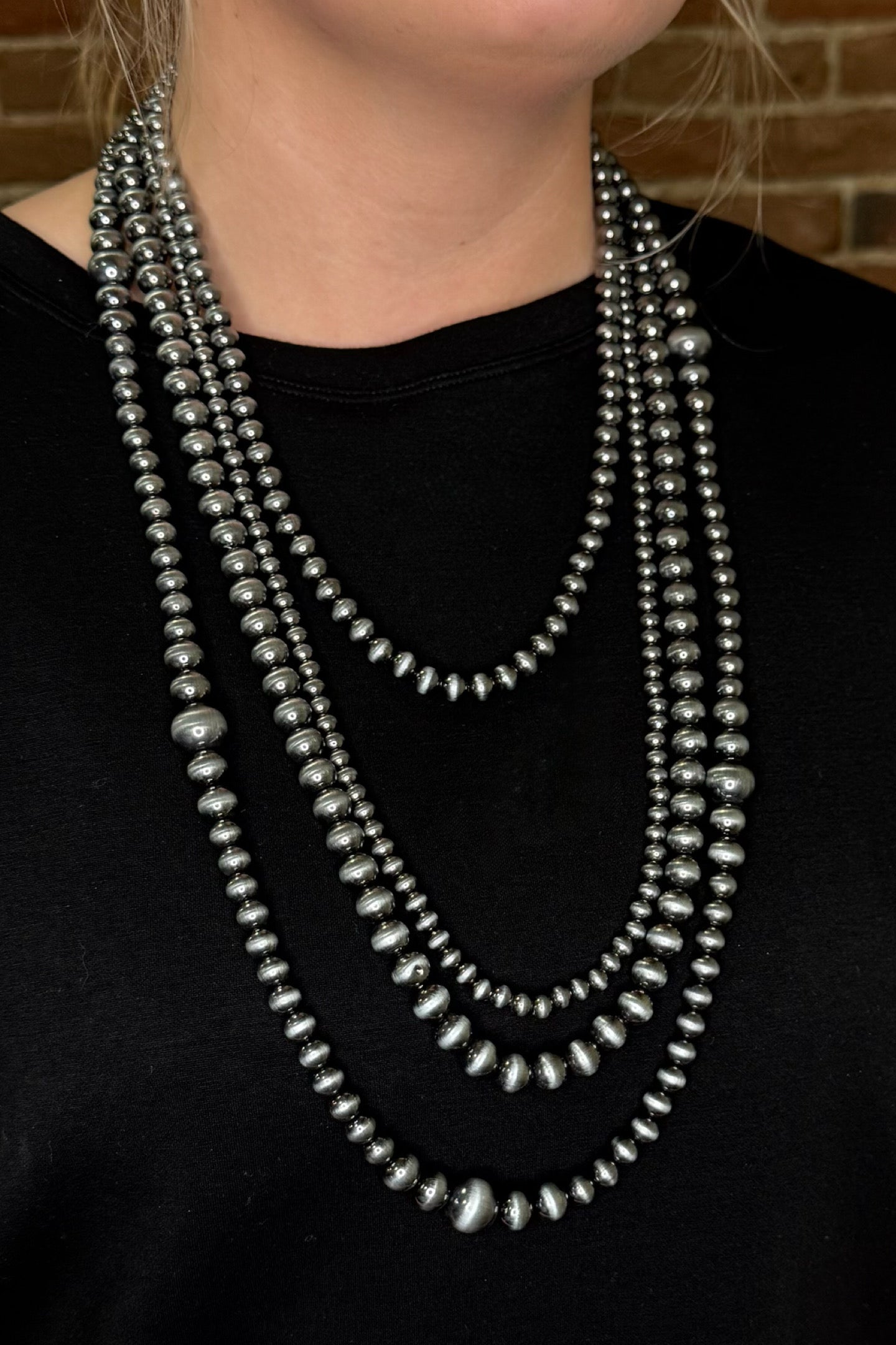 Western Silver Beaded Multi Strand Necklace-Jewelry-Pink Panache-Gallop 'n Glitz- Women's Western Wear Boutique, Located in Grants Pass, Oregon