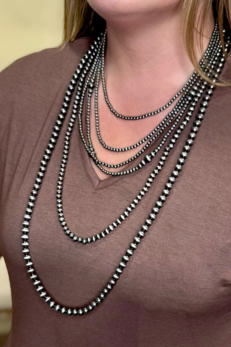 Western Silver Beaded Multi Strand Necklace-Jewelry-Pink Panache-Gallop 'n Glitz- Women's Western Wear Boutique, Located in Grants Pass, Oregon