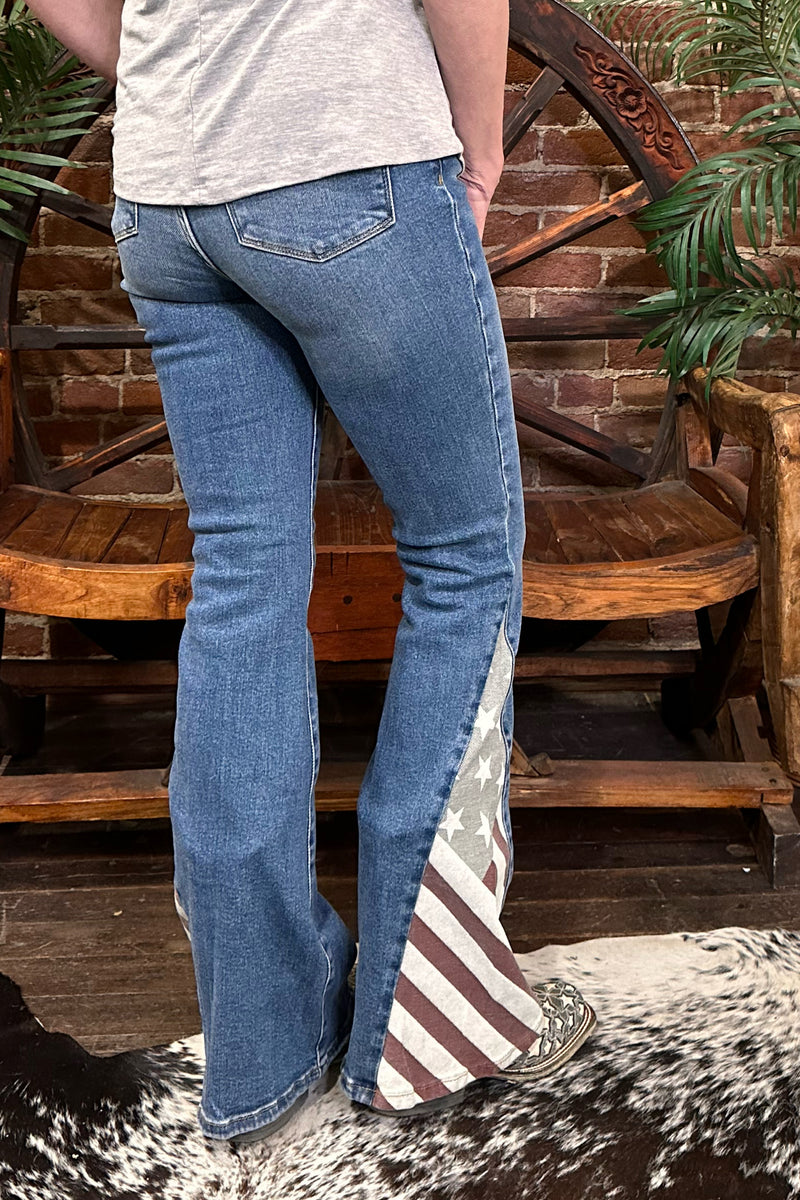 Judy Blue Americana Flag Print Jeans-Flare-Judy Blue-Gallop 'n Glitz- Women's Western Wear Boutique, Located in Grants Pass, Oregon