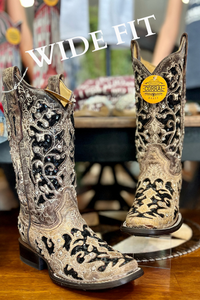WIDE - Corral Floral Embroidered Sequin Inlay Square Toe Boot-Women's Boot-Corral Boots-Gallop 'n Glitz- Women's Western Wear Boutique, Located in Grants Pass, Oregon