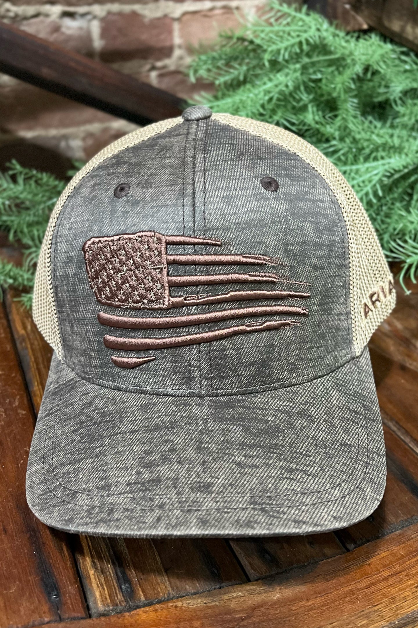Ariat Men's Flag Embroidered Oilskin Brown Cap-Men's Ball Cap-M&F-Gallop 'n Glitz- Women's Western Wear Boutique, Located in Grants Pass, Oregon