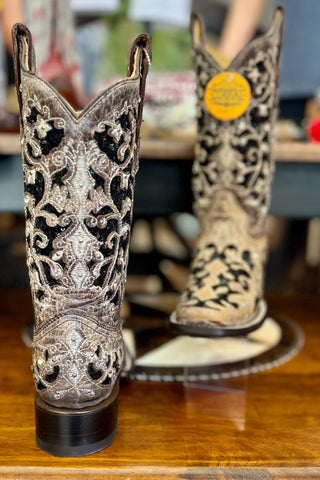 Corral Floral Embroidered Sequin Inlay Square Toe Boot-Women's Boot-Corral Boots-Gallop 'n Glitz- Women's Western Wear Boutique, Located in Grants Pass, Oregon