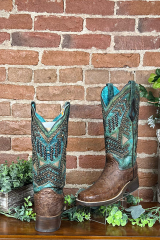 Corral Turquoise Full Quill Ostrich Boots-Women's Boot-Corral Boots-Gallop 'n Glitz- Women's Western Wear Boutique, Located in Grants Pass, Oregon