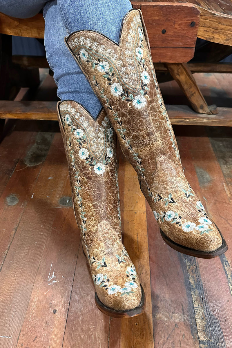 Floral Embroidered Distressed Snip Toe Boot by Corral Boots-Women's Boot-Corral Boots-Gallop 'n Glitz- Women's Western Wear Boutique, Located in Grants Pass, Oregon