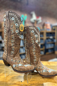 Floral Embroidered Distressed Snip Toe Boot by Corral Boots-Women's Boot-Corral Boots-Gallop 'n Glitz- Women's Western Wear Boutique, Located in Grants Pass, Oregon