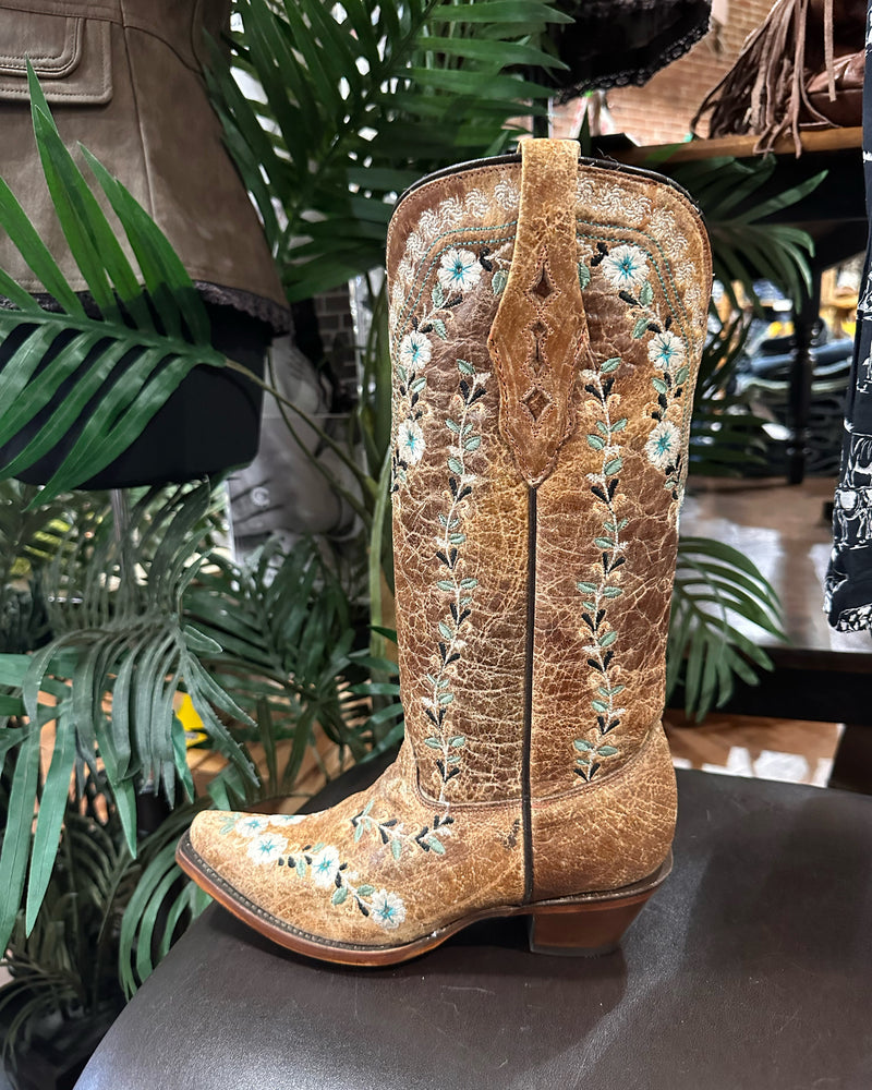 Floral Embroidered Distressed Snip Toe Boot by Corral Boots-Women's Boot-Corral Boots-Gallop 'n Glitz- Women's Western Wear Boutique, Located in Grants Pass, Oregon