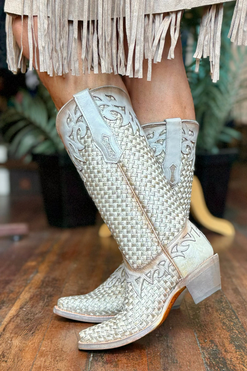 White Glitter Woven Snip Toe Toe Boot by Corral-Women's Boot-Corral Boots-Gallop 'n Glitz- Women's Western Wear Boutique, Located in Grants Pass, Oregon