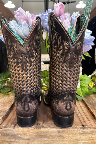Chocolate Glitter Woven & Overlay Square Toe Boot by Corral Boots-Women's Boot-Corral Boots-Gallop 'n Glitz- Women's Western Wear Boutique, Located in Grants Pass, Oregon